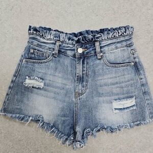 Hayden Blue Distressed Ruffle Jean Shorts